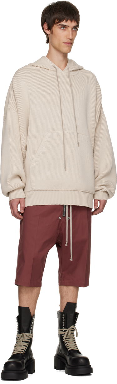 Sweatshirt Rick Owens Ribbed Knit Oversized Concordians Hun Hoodie Beige | RR02E1698 KWVH, 3
