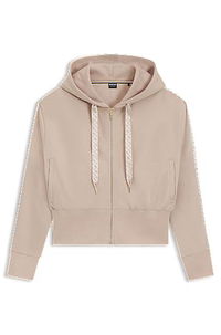 Cropped Zip-Up Hoodie with Monogram Tape