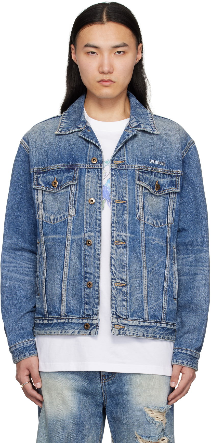 Jakke We11done We11done Washed Denim Jacket Blå | WD-DJ0-25-313-U-BL