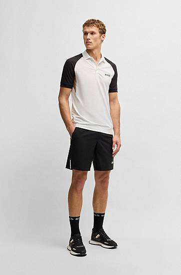Polo skjorte BOSS BOSS Active Colour-Blocked Polo Shirt with Mesh Inserts Hvid | 50540886, 1