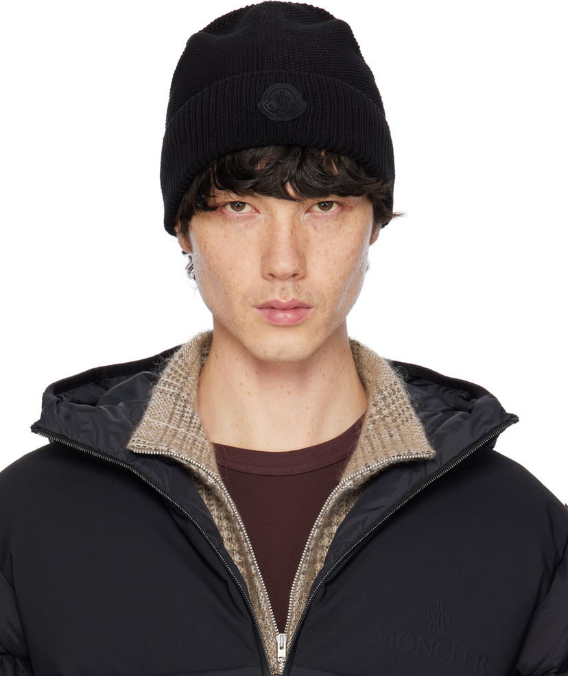 Beanie Moncler Moncler Logo Patch Beanie Sort | K10913B00022M1367