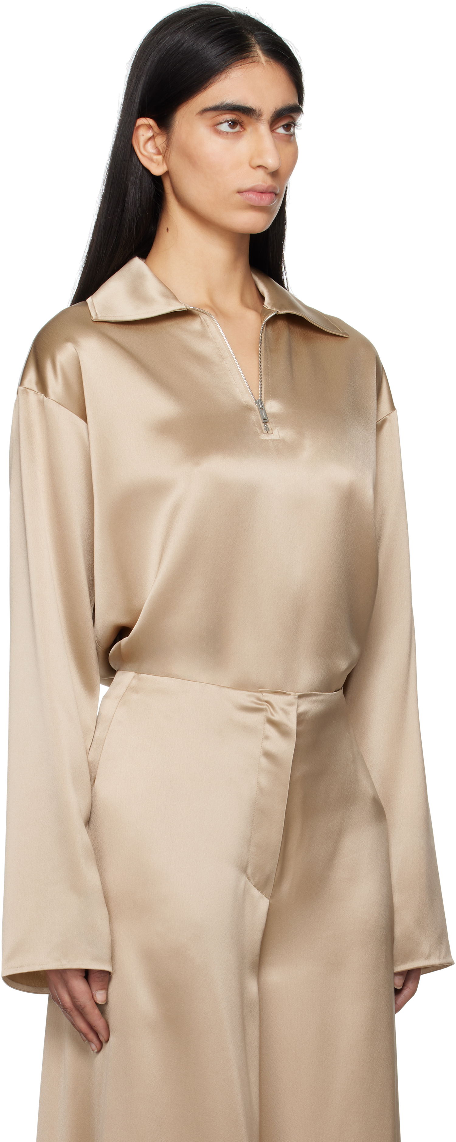Skjorte Nanushka Nanushka Mencia Satin Blouse Beige | NW25RSTP02272, 1