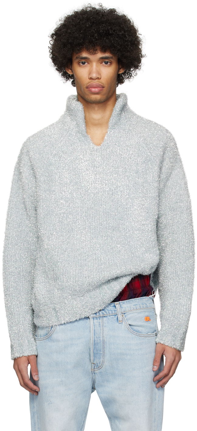 Sweater ERL ERL Metallic Funnel Neck Sweater Blå | ERL08N357