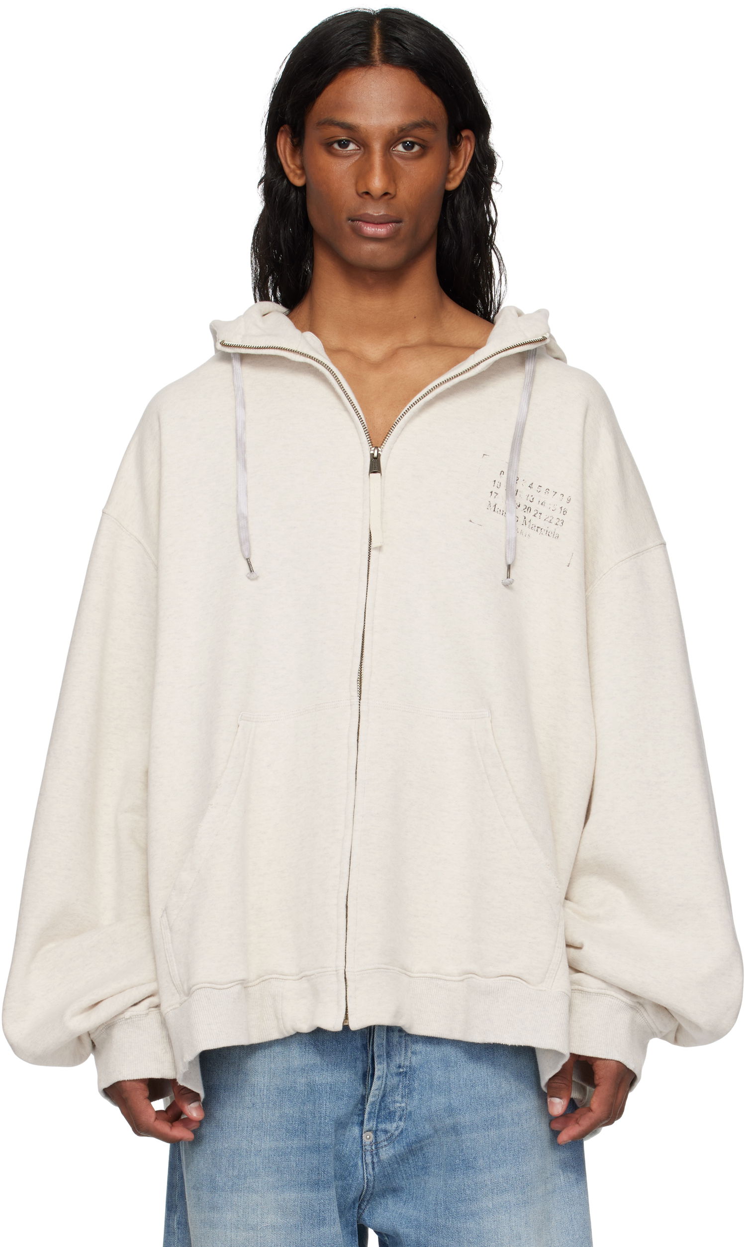 Sweatshirt Maison Margiela Maison Margiela Stamp Logo Zip Hoodie Beige | S50HG0048 S25614, 0