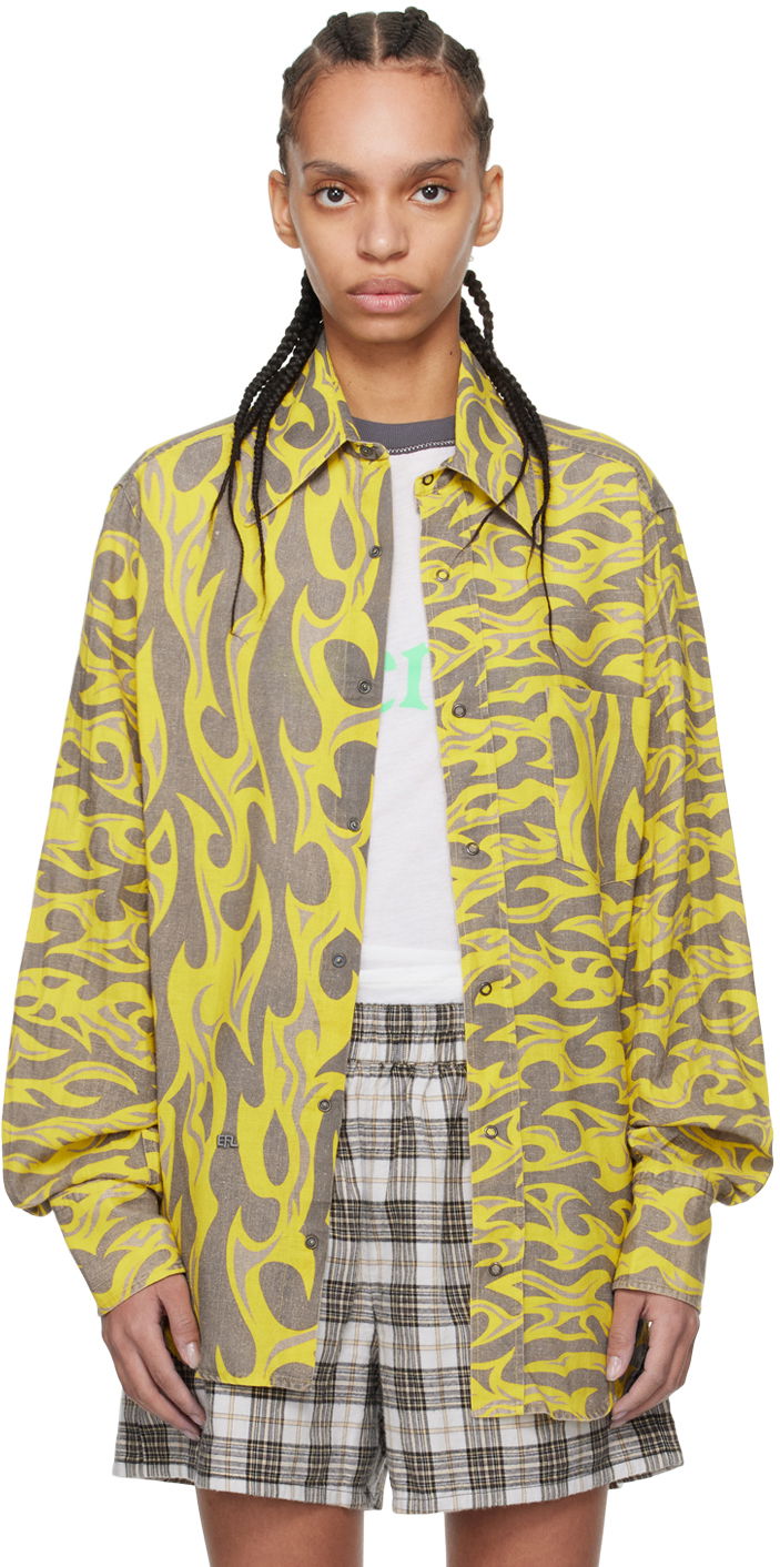 Skjorte ERL ERL Flame Print Relaxed Shirt Gul | ERL08B004