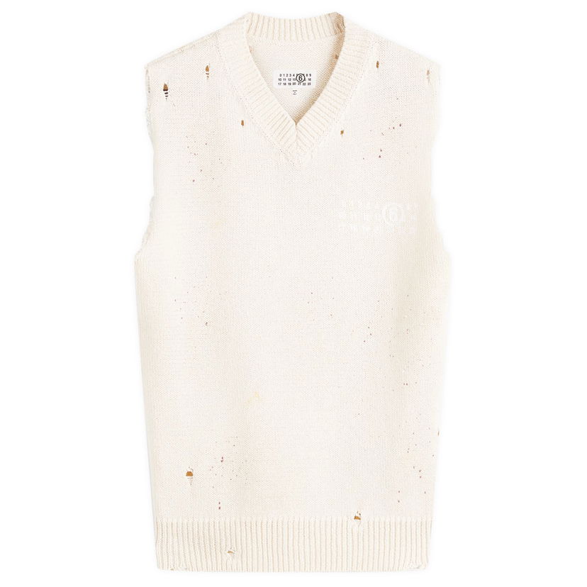 Sweater Maison Margiela MM6 Maison Margiela Men's Distressed Numbers Print Vest, Size Large Hvid | SH2FB0014-M13123-102S