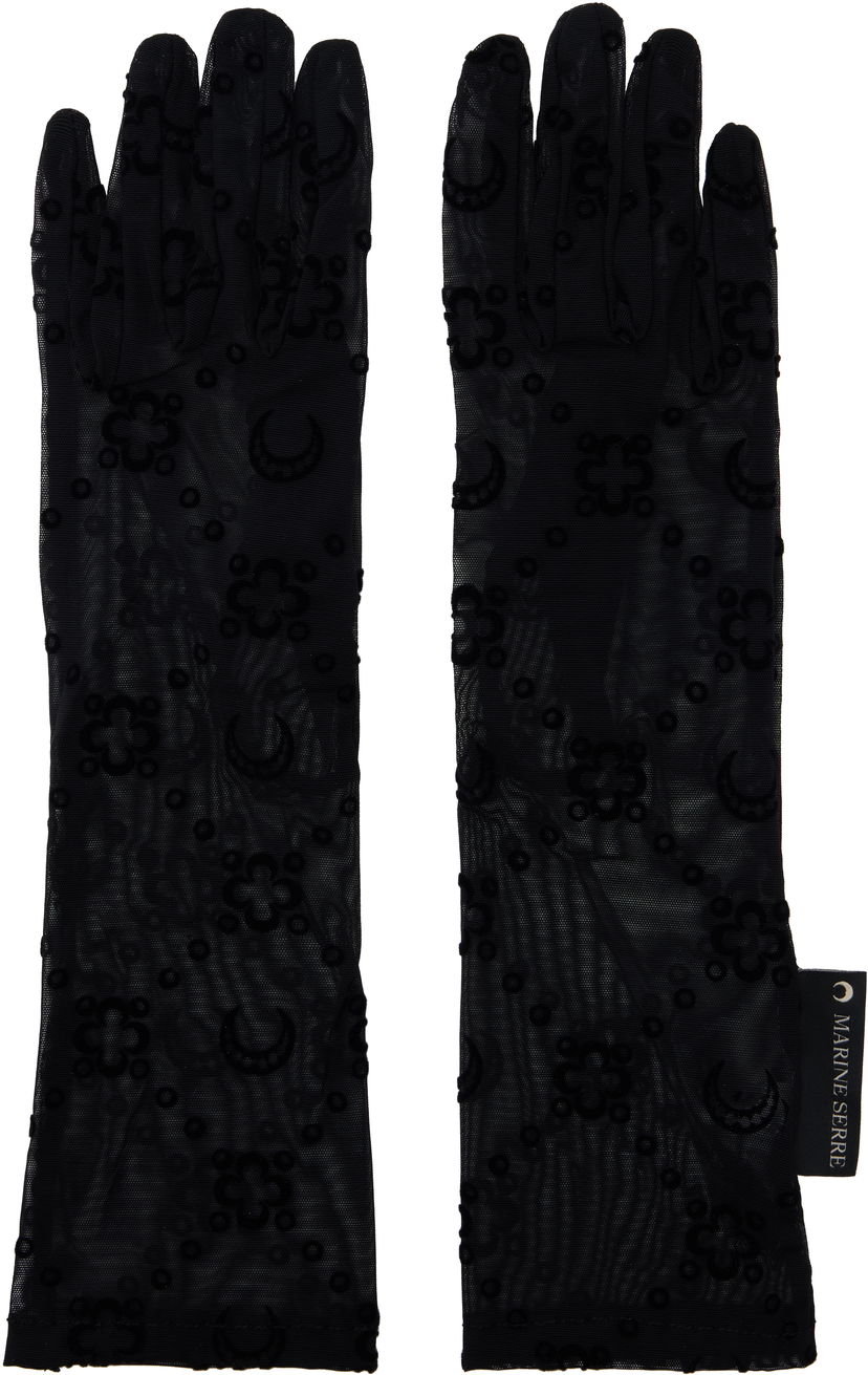 Handsker Marine Serre Marine Serre Recycled Mesh Flock Long Gloves Sort | WSA027A CJER0005
