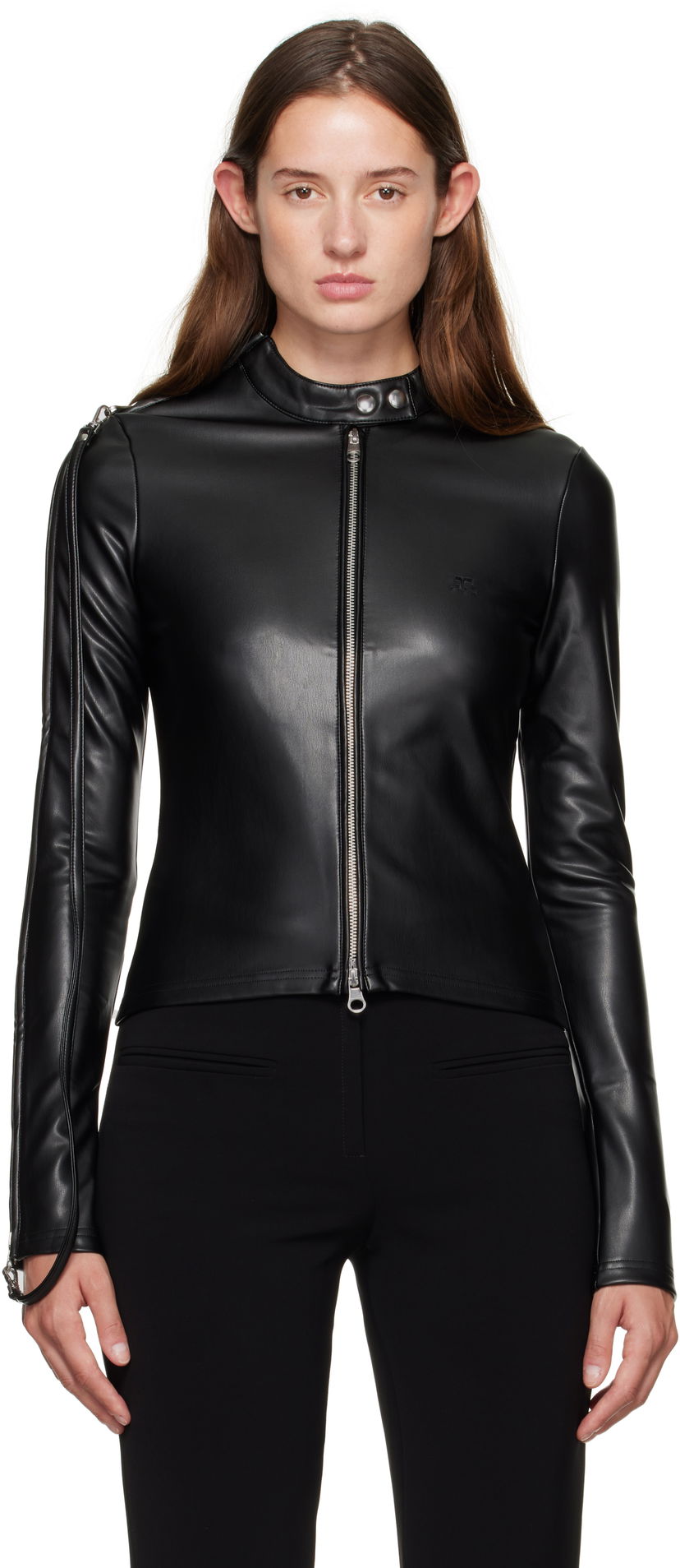 Jakke Courrèges Courrèges Zipped Biker Faux-Leather Top Sort | 325CTO436PU0049