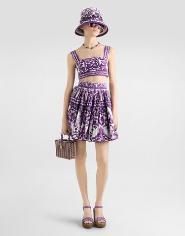 Nederdel Dolce & Gabbana Dolce & Gabbana Majolica Print Poplin Short Skirt Lilla | F4CB1THH5EQI23TN, 3