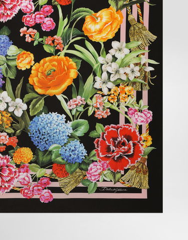 Tørklæde Dolce & Gabbana Dolce & Gabbana Floral Print Silk Twill Square Scarf Sort | FN090RGDCV9H45KU, 1