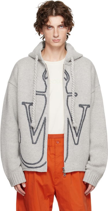 Sweatshirt JW Anderson Anchor Embroidery Zip Hoodie Grå | KW1429-YN0412, 0