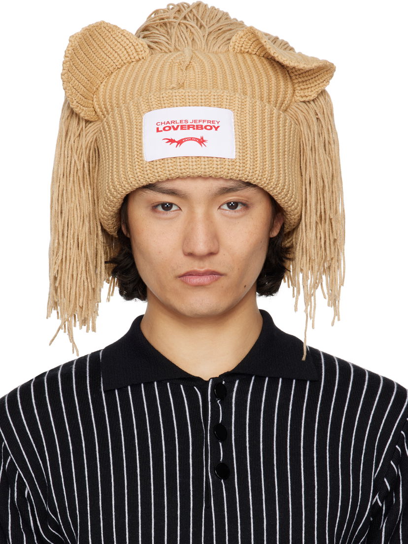 Beanie Charles Jeffrey Loverboy Charles Jeffrey LOVERBOY Supersized Lion Knit Beanie Beige | 54131101