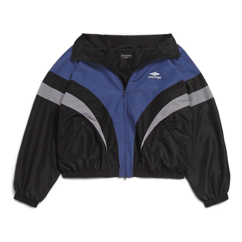 Vindjakke Balenciaga 3B Sports Icon Off Shoulder Track Jacket Blå | 790756TMO101000
