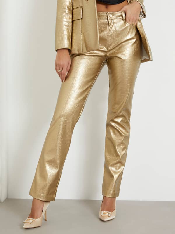 Bukser GUESS Metallic Faux Leather Straight Pant Metalisk | W4PA0YWGCJ0, 0