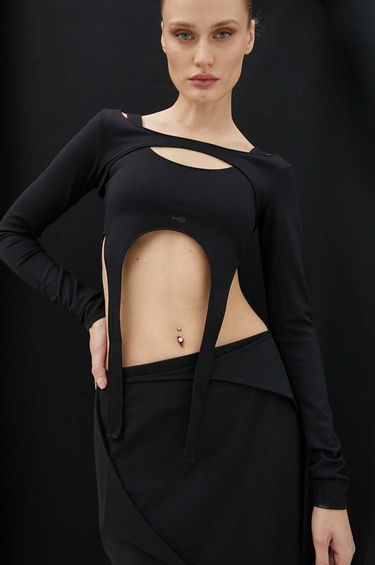 Crop top HELIOT EMIL Long Sleeve Cut-Out Top Sort | HE.W.13.051.BLK01, 3