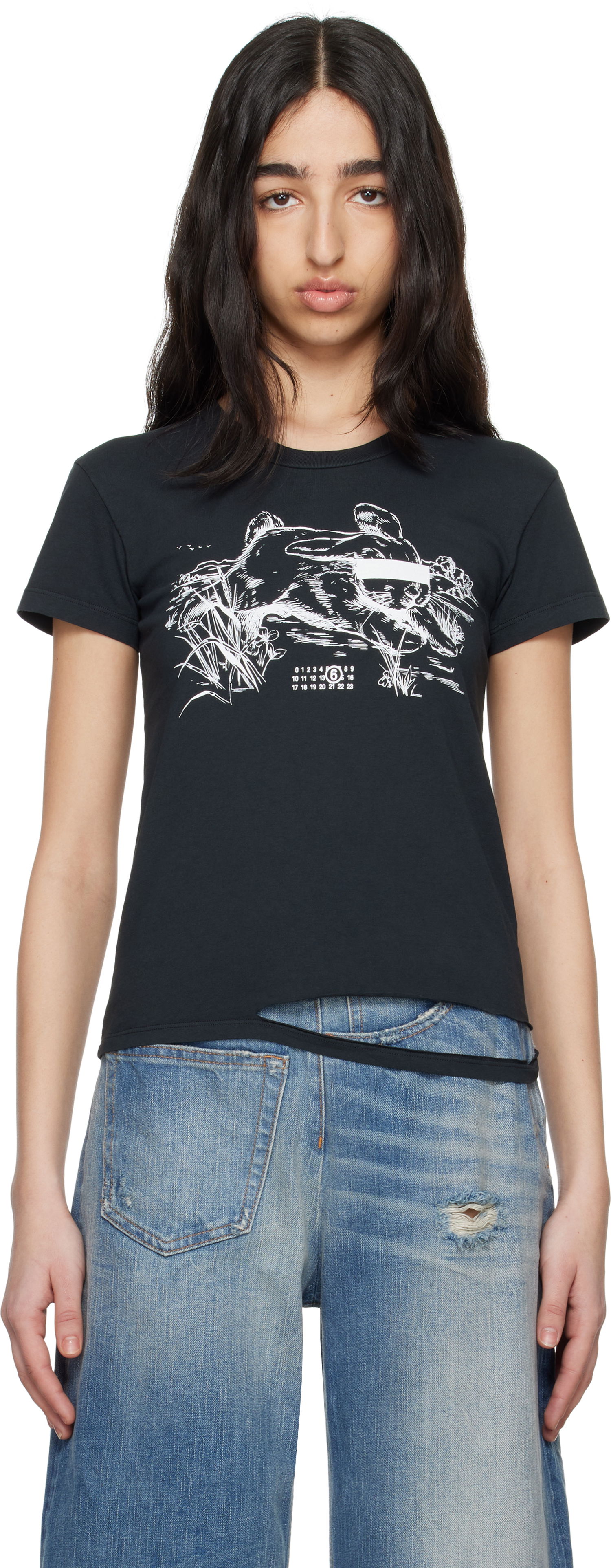T-shirt Maison Margiela MM6 Maison Margiela Rabbit Print T-Shirt Sort | S62GD0199 M20108, 0