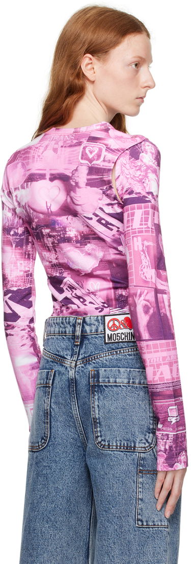 Krop Moschino Graphic Print Cut-Out Long Sleeve Bodysuit Lyserød | 1101 8254, 2
