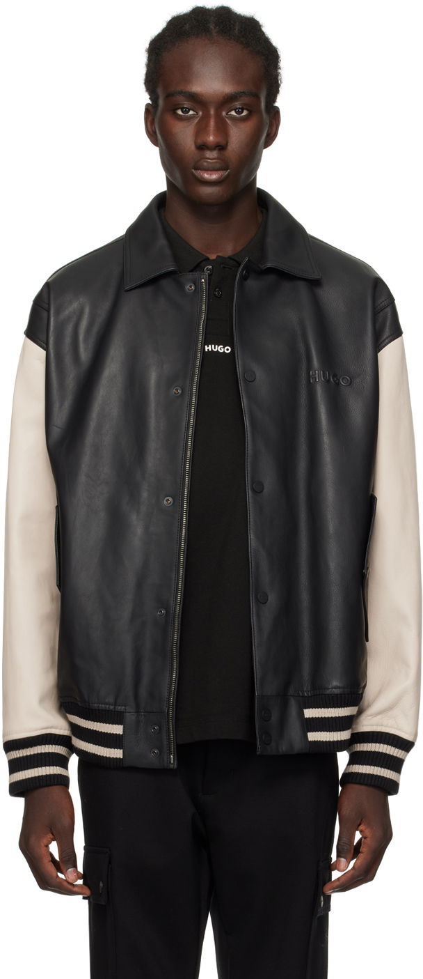 Jakke BOSS Hugo Emed Leather Jacket Sort | 50504408, 0