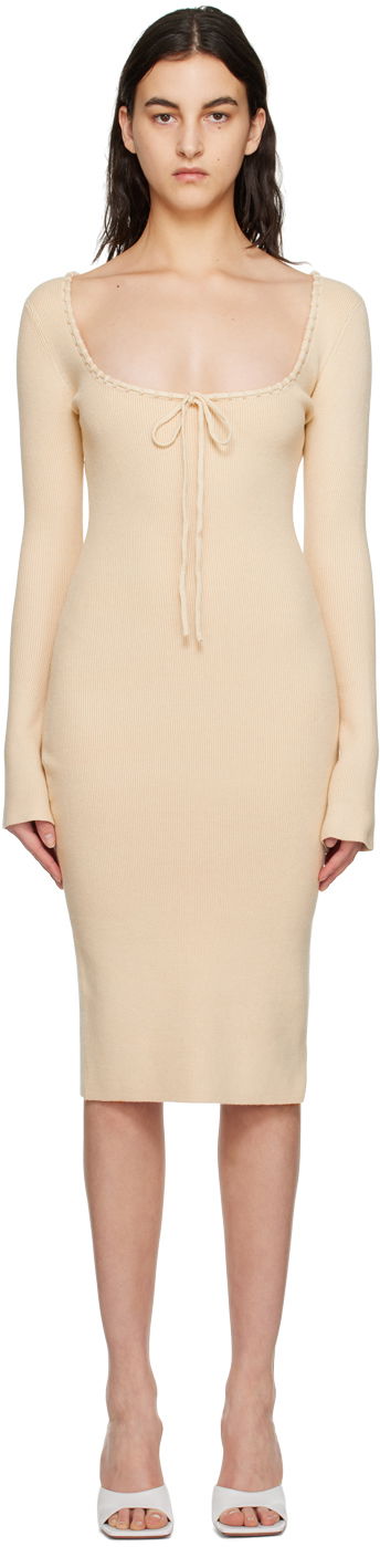 Kjole GUIZIO Guizio Bow Midi Dress Beige | DGF22E702_CRM