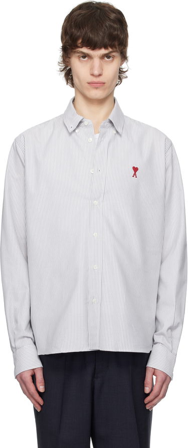 Skjorte AMI AMI Cotton Striped Button-Down Ami de Coeur Shirt Hvid | USH063.CO0087, 0