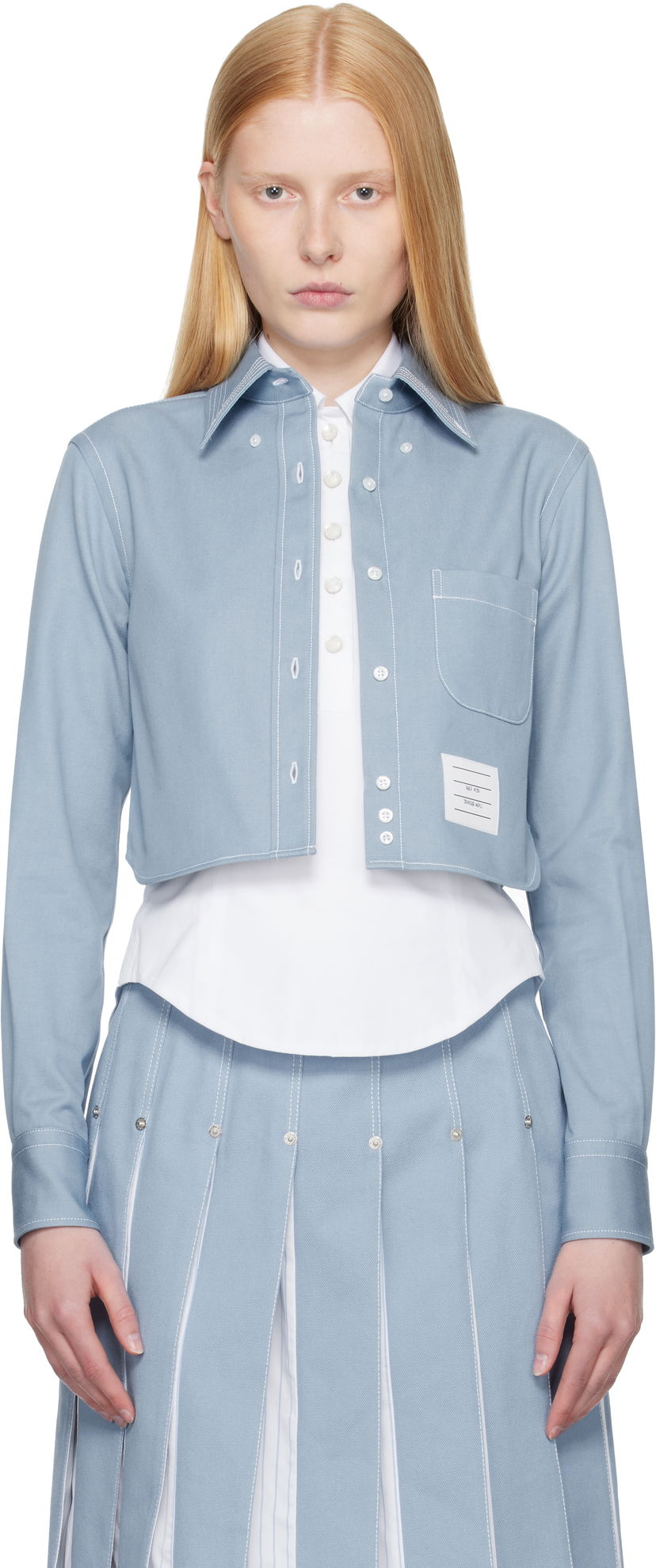 Skjorte Thom Browne Thom Browne Classic Cropped Long Sleeve Shirt Blå | FLL183A-F0991