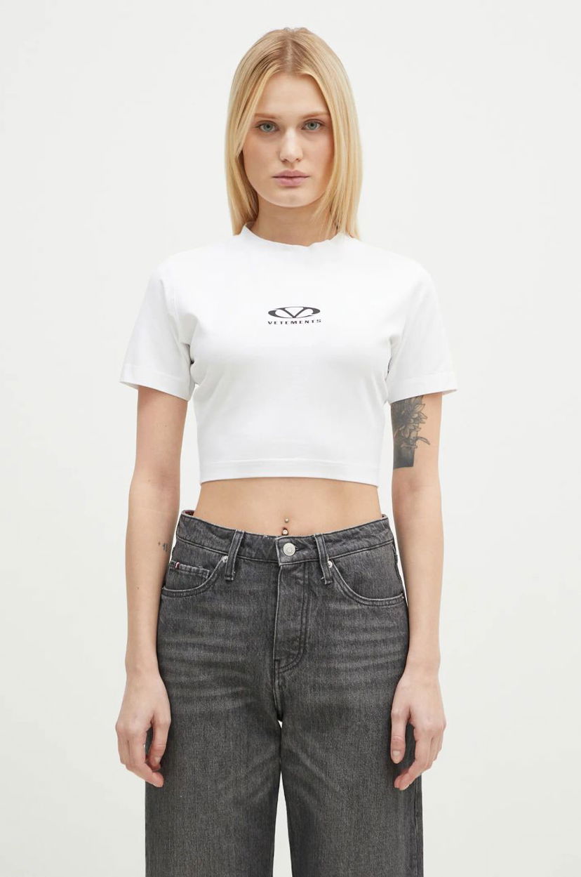 Crop top VETEMENTS VETEMENTS Oval Logo Cropped Fitted T-Shirt Hvid | WA66TR700W