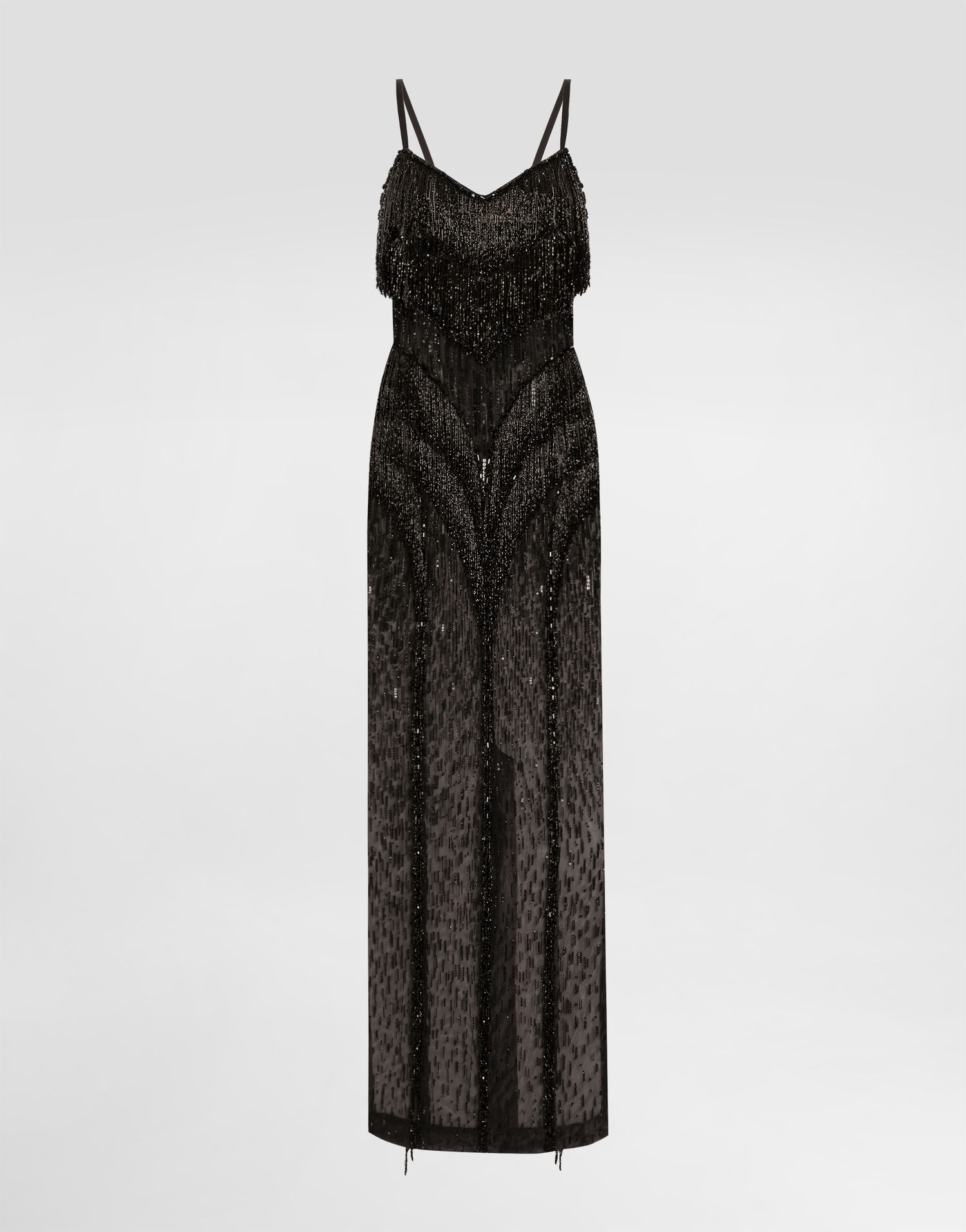 Kjole Dolce & Gabbana Dolce & Gabbana Long Marquisette Dress with Sequined Fringe Sort | F6TPAZGDC1EN0000, 0