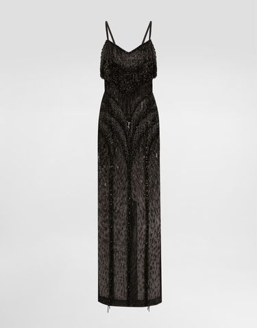 Kjole Dolce & Gabbana Dolce & Gabbana Long Marquisette Dress with Sequined Fringe Sort | F6TPAZGDC1EN0000, 0