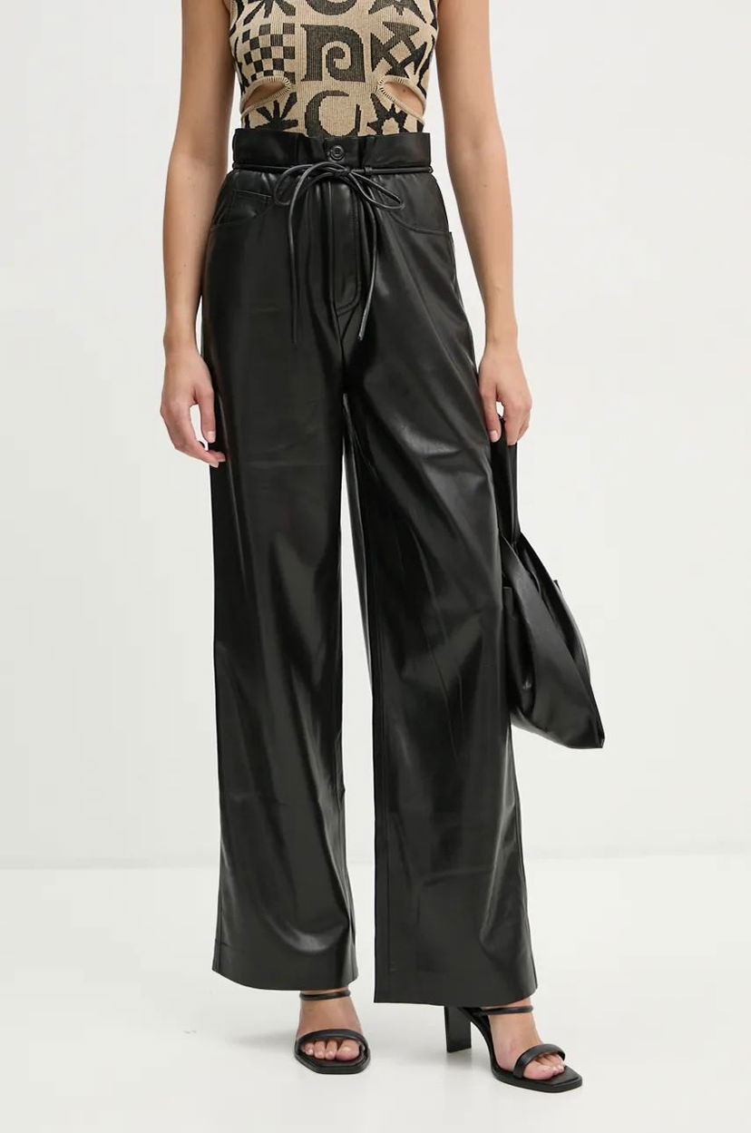 Bukser Nanushka Sato High Waist Wide Leg Leather Pants Sort | NW24PFOW10151