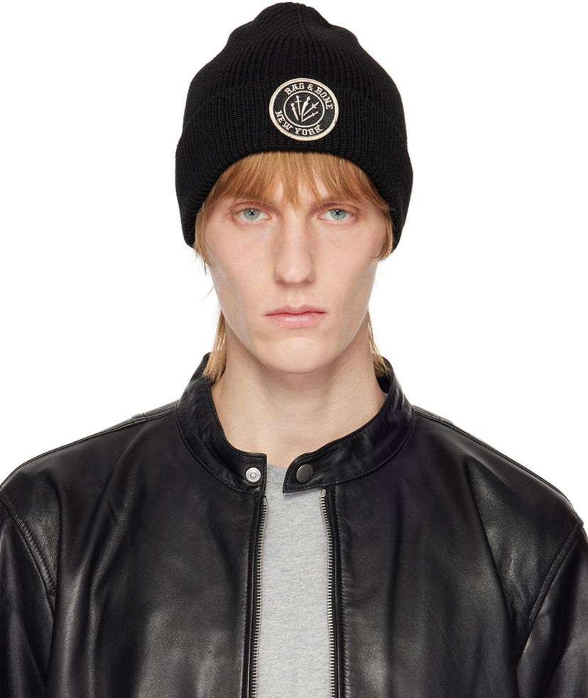Beanie rag & bone Charlie Logo-Embroidered Wool Beanie Sort | WJK22HS009BV09