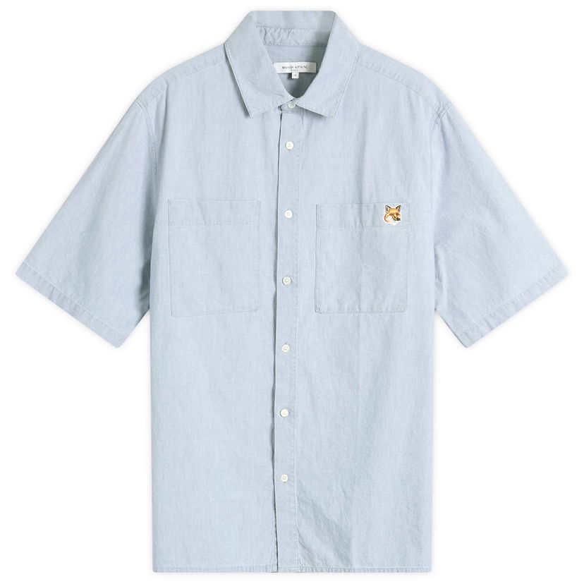 Skjorte MAISON KITSUNÉ Maison Kitsuné Relaxed Chambray Short Sleeve Shirt, Size Large Blå | OM00424WC5006-P470
