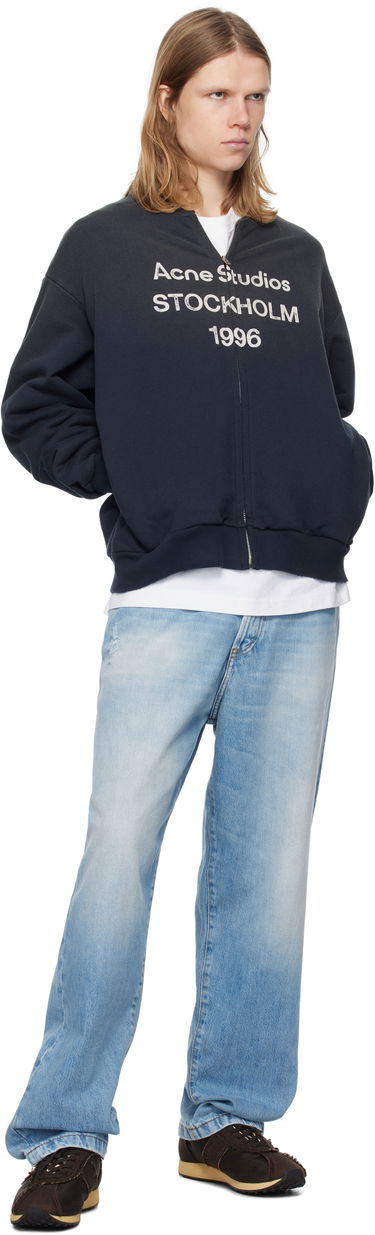 Bomberjakke Acne Studios Acne Studios Logo Zip Sweater Mørkeblå | CI0189-, 3