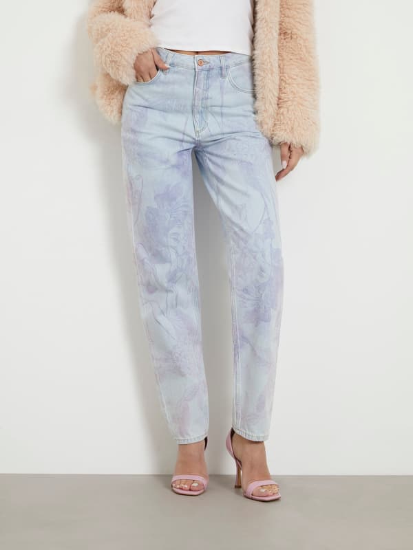 Jeans GUESS Printed Mom Denim Pant Turkis | W4RA21D4VIH, 0