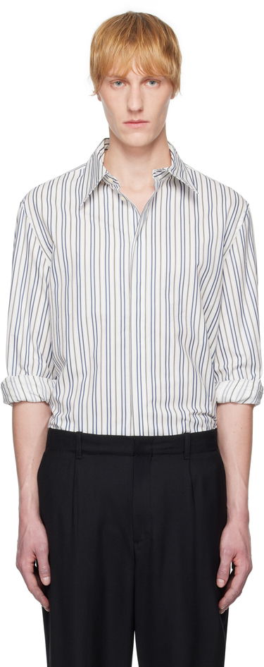 Skjorte Marine Serre Serre Regenerated Striped Poplin Button Up Shirt Hvid | MSI037A DWOV0060, 0