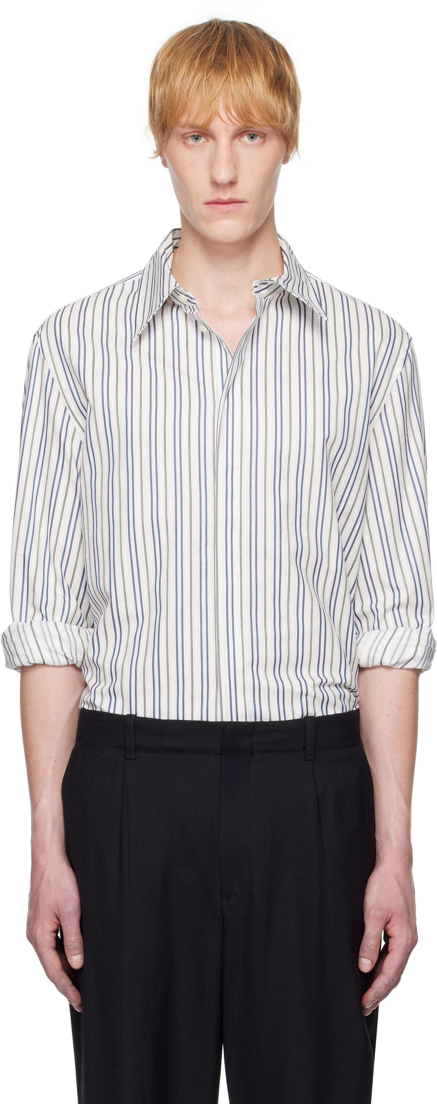 Skjorte Marine Serre Serre Regenerated Striped Poplin Button Up Shirt Hvid | MSI037A DWOV0060, 0