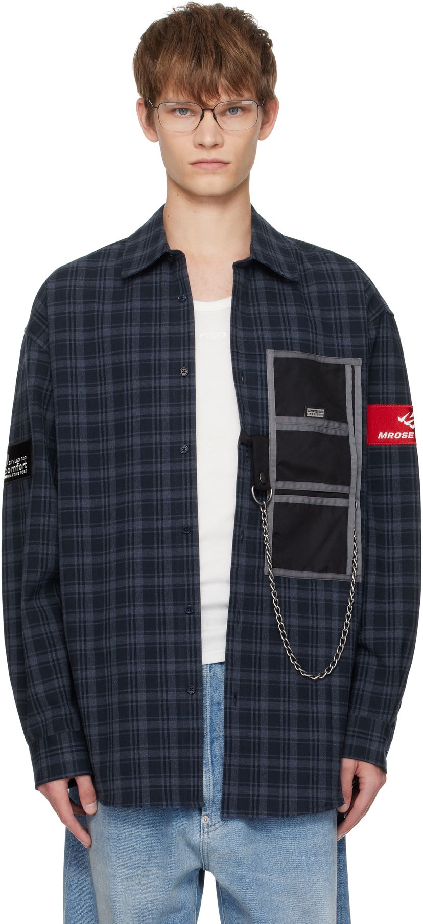 Skjorte Martine Rose Martine Rose Wallet Check Shirt Mørkeblå | 477WS32527