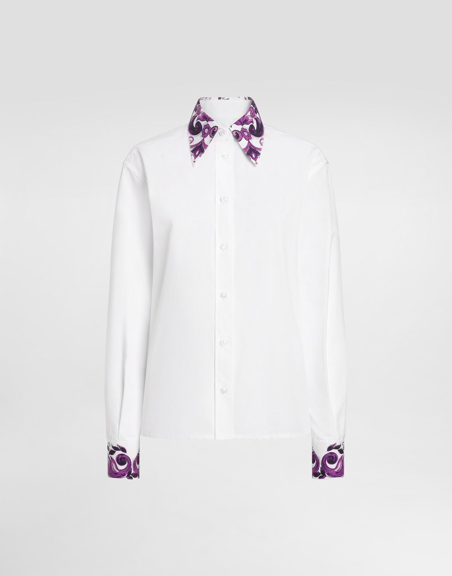 Skjorte Dolce & Gabbana Dolce & Gabbana Cotton Poplin Shirt with Purple Print Hvid | F5S54TFU5T9W0800, 0