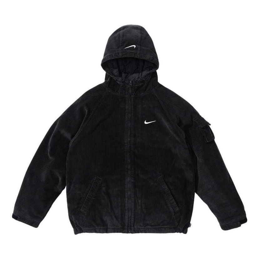 Puffer jakke Supreme Arc Corduroy Hooded Jacket Sort | SUP-SS22-823