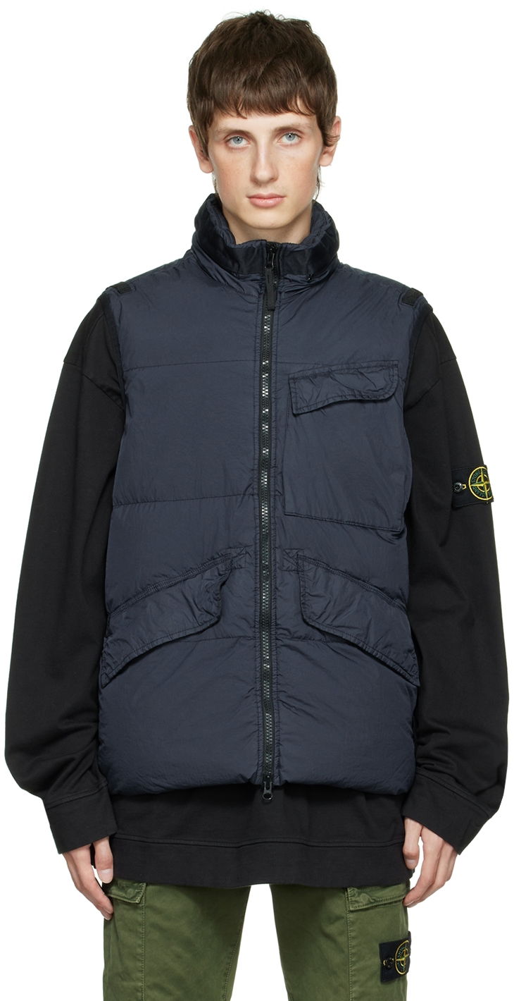 Vest Stone Island Crinkle Down Vest Mørkeblå | 7715G0123, 0