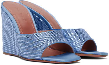 Tilbehør Amina Muaddi Amina Muaddi Lupita Crystal Wedge Sandals Blå | LUPITA CRYSTAL WEDGE SATIN, 3