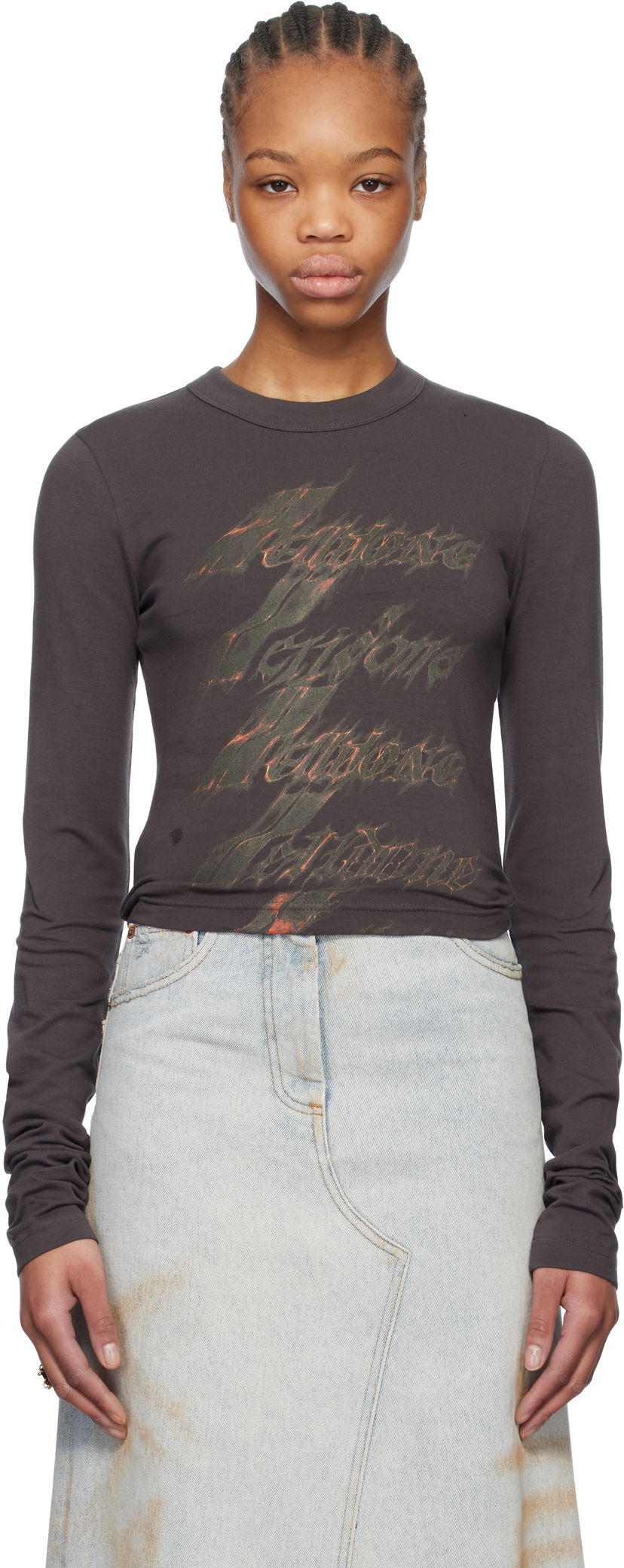 T-shirt We11done We11done Spark Graphic Long Sleeve T-Shirt Brun | WD-TT0-25-750-W-CH