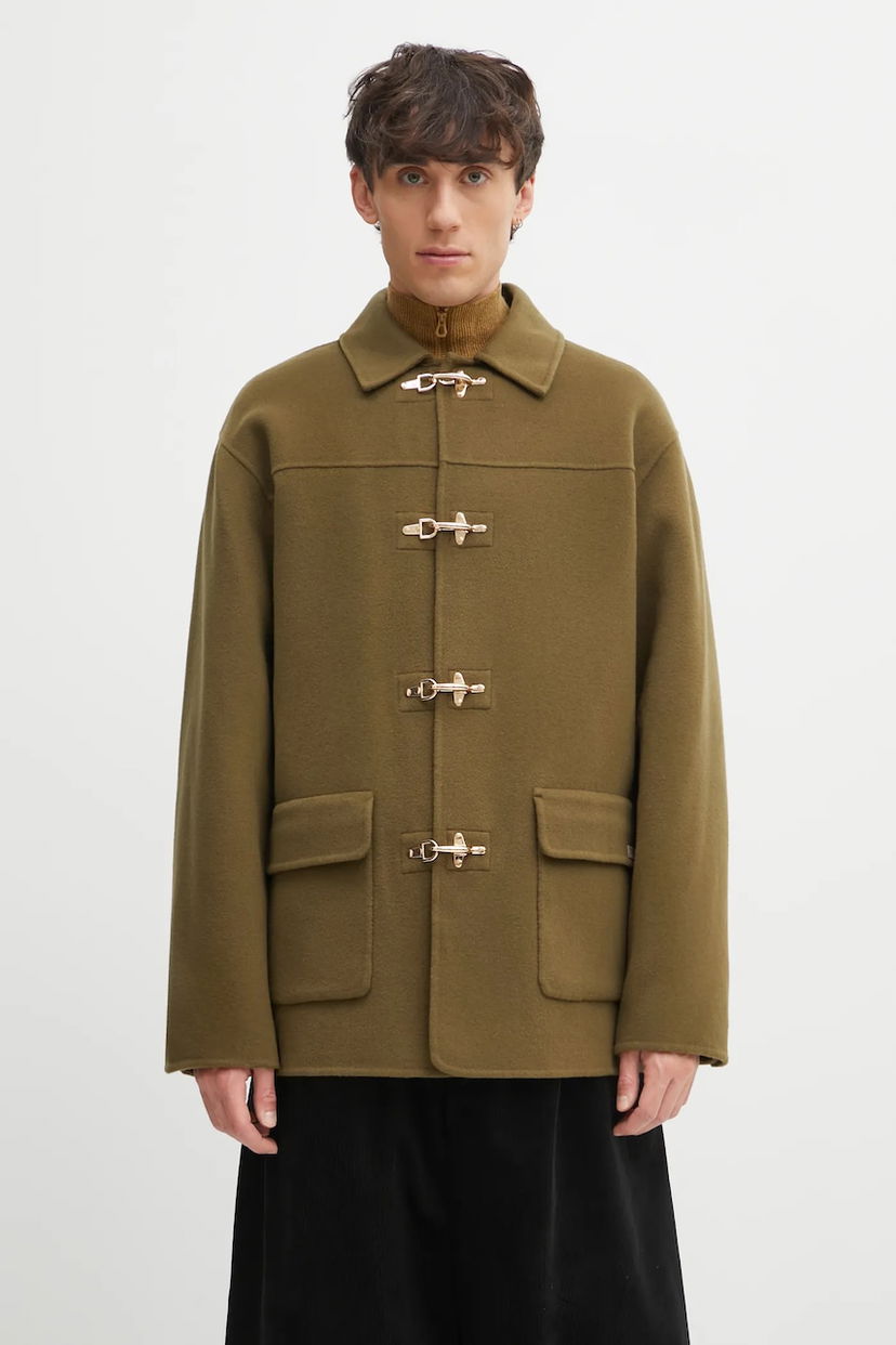Frakker Drôle de Monsieur Wool Blend Caban Jacket with Metallic Toggle Fasteners Grøn | I.JT248.WO042