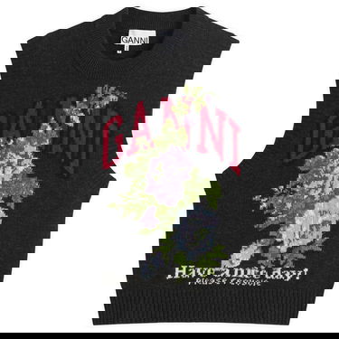 Vest GANNI GANNI Knitted Wool Vest with Floral Graphic Grå | K2596-252, 1