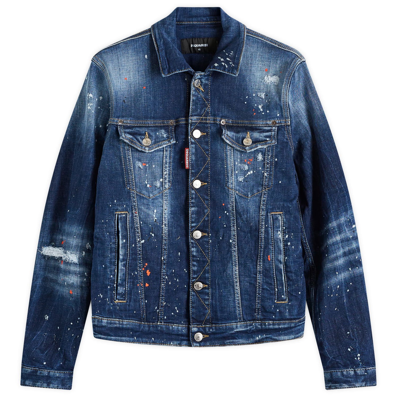 Jakke DSQUARED2 Dsquared2 Dan Paint Splatter Denim Jacket Blå | S74AM1563-S30664-470, 0