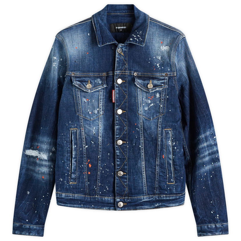 Jakke DSQUARED2 Dsquared2 Dan Paint Splatter Denim Jacket Blå | S74AM1563-S30664-470