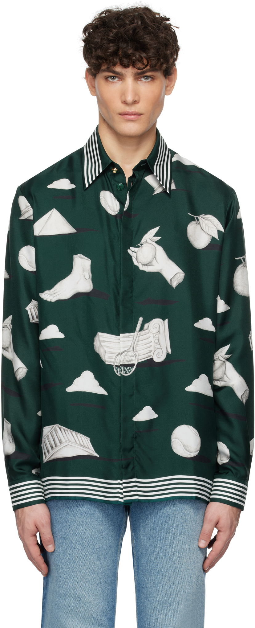 Skjorte Casablanca Classic Collar Long Sleeve Shirt with Print Grøn | U-MPS25-SH-021-02