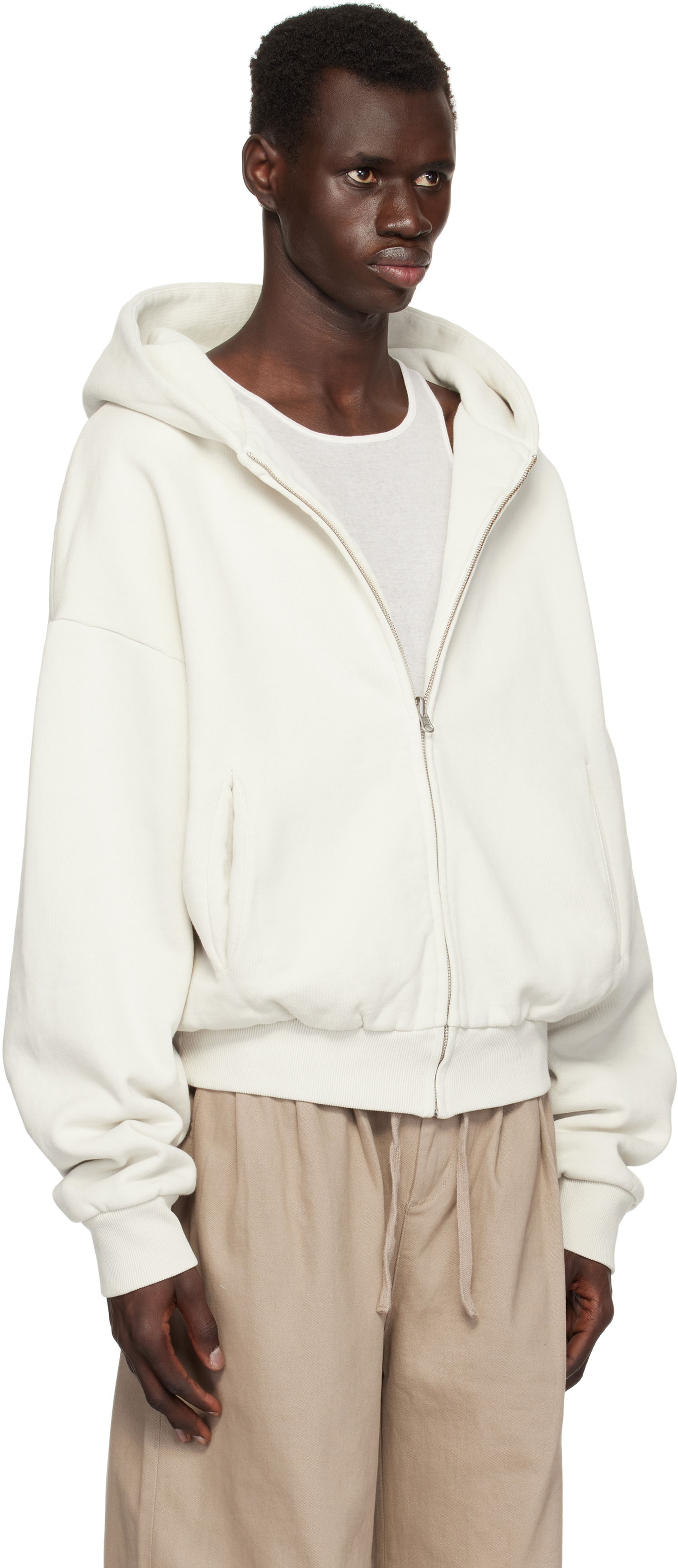 Sweatshirt Entire Studios Entire Studios Thermal Zip-Up Hoodie Hvid | ES2488RI, 1