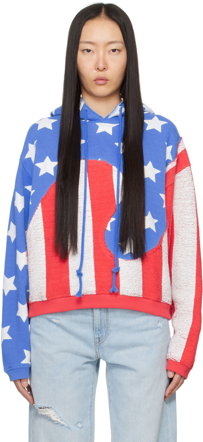 Sweatshirt ERL Stars & Stripes Swirl Print Fleece Hoodie Rød | ERL07T022