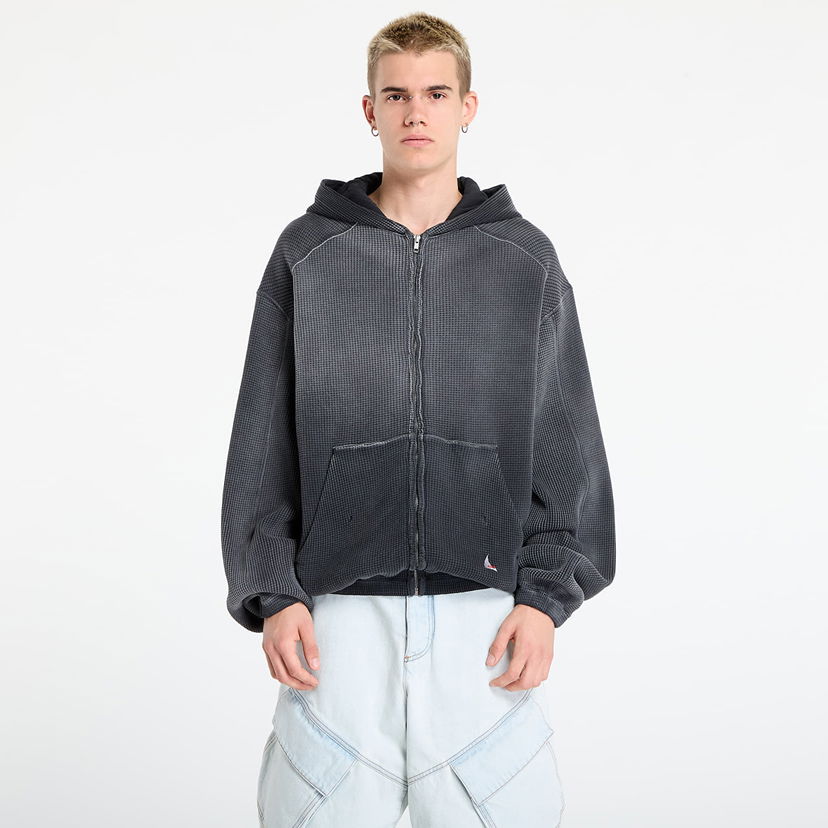 Sweatshirt ROA ROA Bee Sun Faded Waffle Zip Up Hoodie Sort | RBMW0513FA340 BLK0001