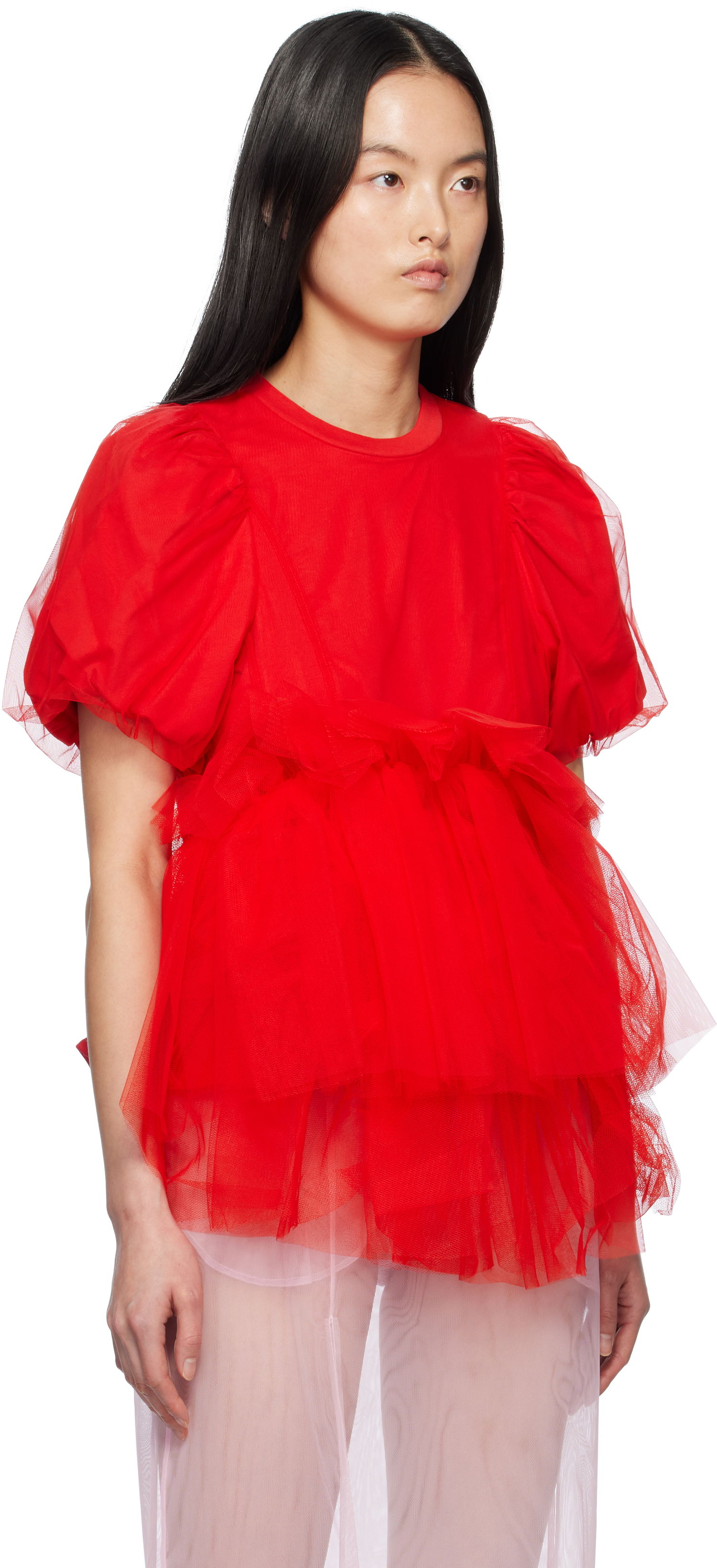 T-shirt Simone Rocha Simone Rocha Tulle Overlay Puff Sleeve Tutu Hem T-Shirt Rød | 5310 0553, 1